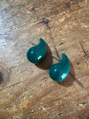 Teal Wave Resin Stud Earrings